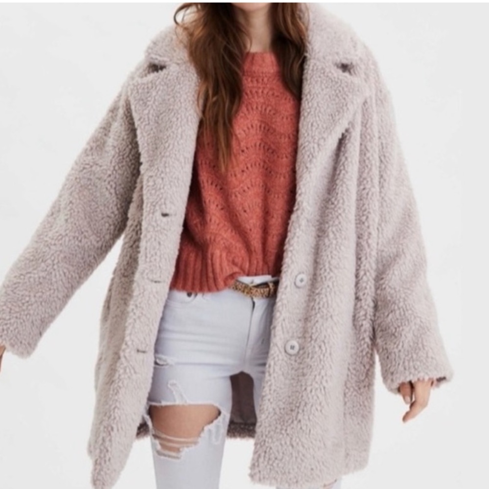 NWOT American eagle purple/gray long teddy jacket
